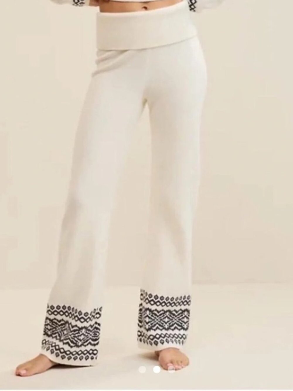 Aerie Fair Isle Sweater Foldover Pant Cream XL NWT